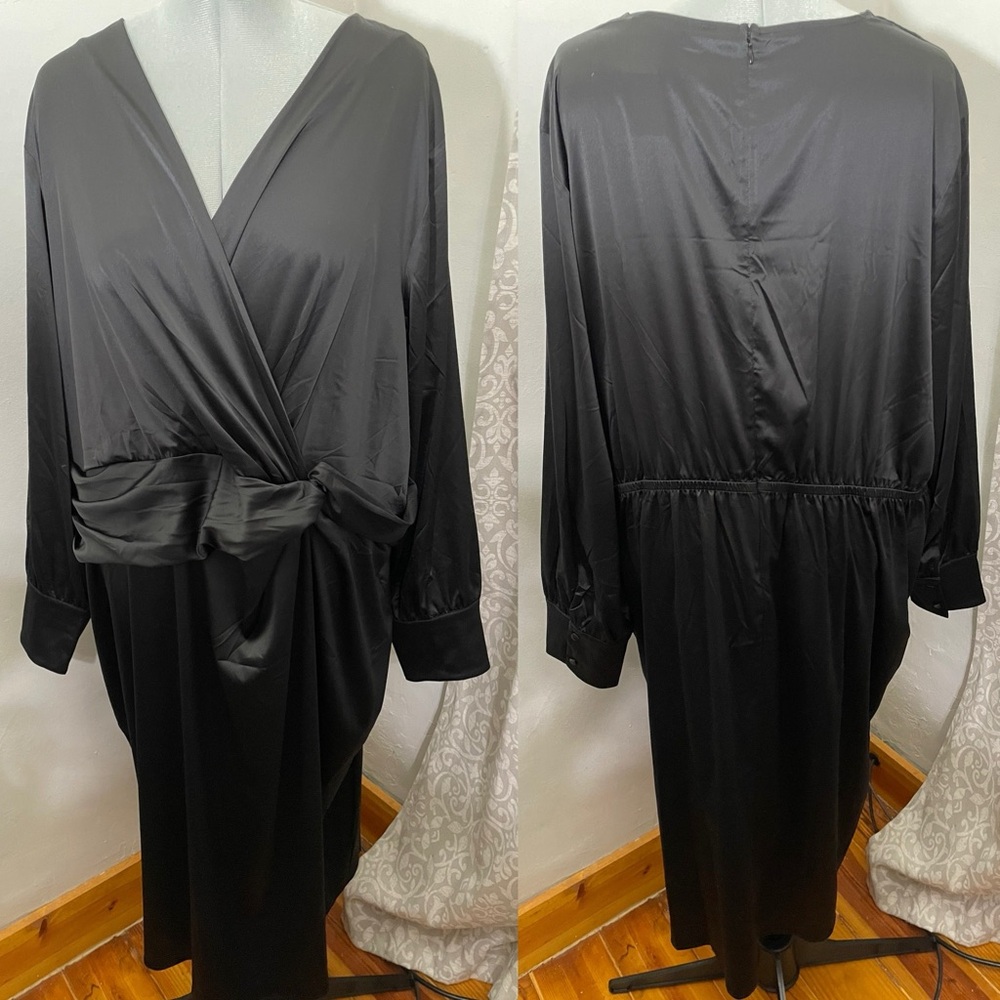 Lane Bryant Black Long Sleeve Faux Wrap Dress 30 / 32